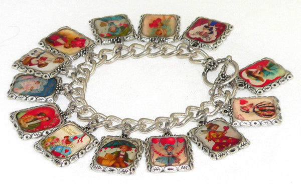 Sentimental Vintage Postcard Charm Bracelet for Valentine's Gift Valentines Day Bracelet Valentine's Charm Bracelet From Vintage Postcards
