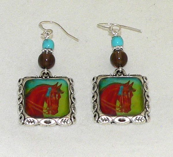 Horse Earrings Vintage Prize Winning Altered Art Horses Earrings Horse Gifts For Her Turquoise Smoky Quartz