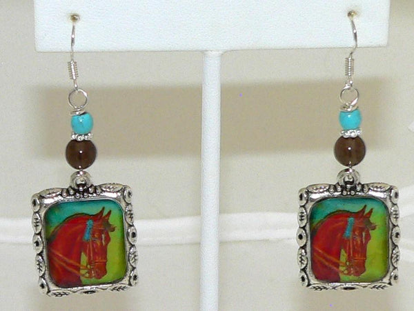 Horse Earrings Vintage Prize Winning Altered Art Horses Earrings Horse Gifts For Her Turquoise Smoky Quartz
