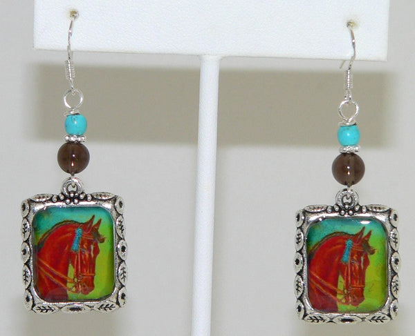 Horse Earrings Vintage Prize Winning Altered Art Horses Earrings Horse Gifts For Her Turquoise Smoky Quartz