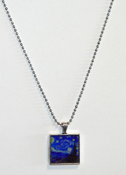 Artistic Starry Night Van Gogh Pendant Necklace for Unique Gift Ideas Van Gogh Starry Night Altered Art Necklace