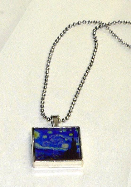 Artistic Starry Night Van Gogh Pendant Necklace for Unique Gift Ideas Van Gogh Starry Night Altered Art Necklace