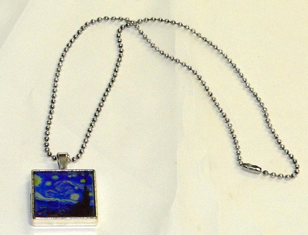 Artistic Starry Night Van Gogh Pendant Necklace for Unique Gift Ideas Van Gogh Starry Night Altered Art Necklace