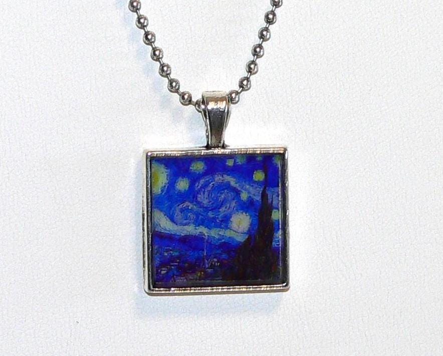 Artistic Starry Night Van Gogh Pendant Necklace for Unique Gift Ideas Van Gogh Starry Night Altered Art Necklace