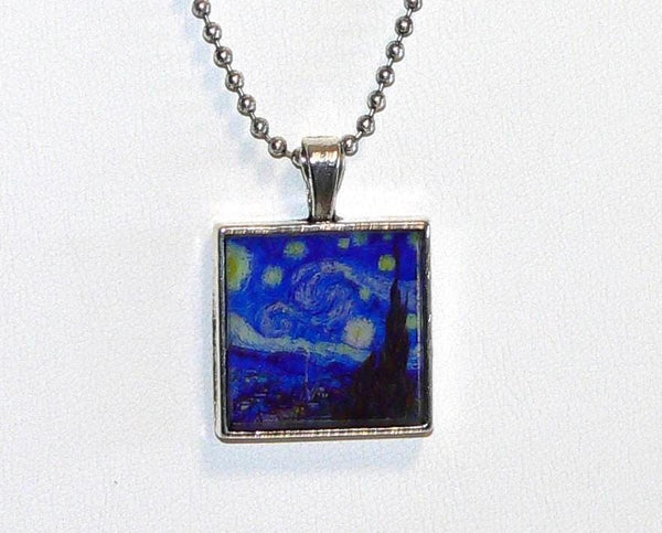 Artistic Starry Night Van Gogh Pendant Necklace for Unique Gift Ideas Van Gogh Starry Night Altered Art Necklace