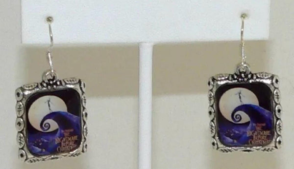 Handcrafted Tim Burton Inspired Silver Earrings Perfect for Halloween Nightmare Before Christmas Earrings