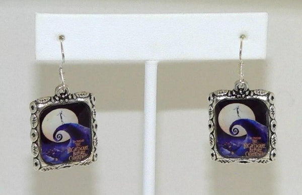 Handcrafted Tim Burton Inspired Silver Earrings Perfect for Halloween Nightmare Before Christmas Earrings