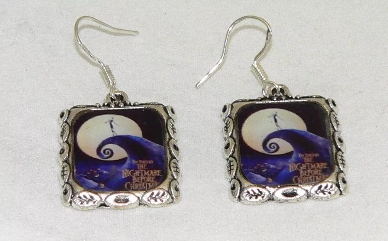 Handcrafted Tim Burton Inspired Silver Earrings Perfect for Halloween Nightmare Before Christmas Earrings