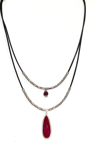 Two Strand Ruby Necklace Elegant Two Strand Silver Ruby Gemstone Boho Necklace for Her