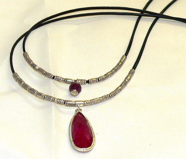 Two Strand Ruby Necklace Elegant Two Strand Silver Ruby Gemstone Boho Necklace for Her