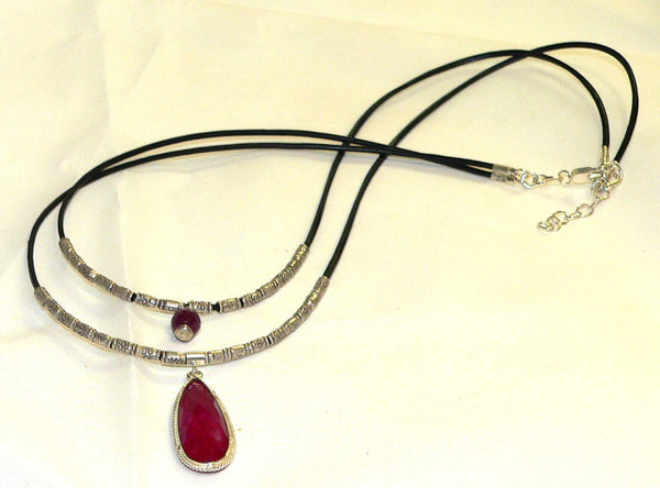 Two Strand Ruby Necklace Elegant Two Strand Silver Ruby Gemstone Boho Necklace for Her
