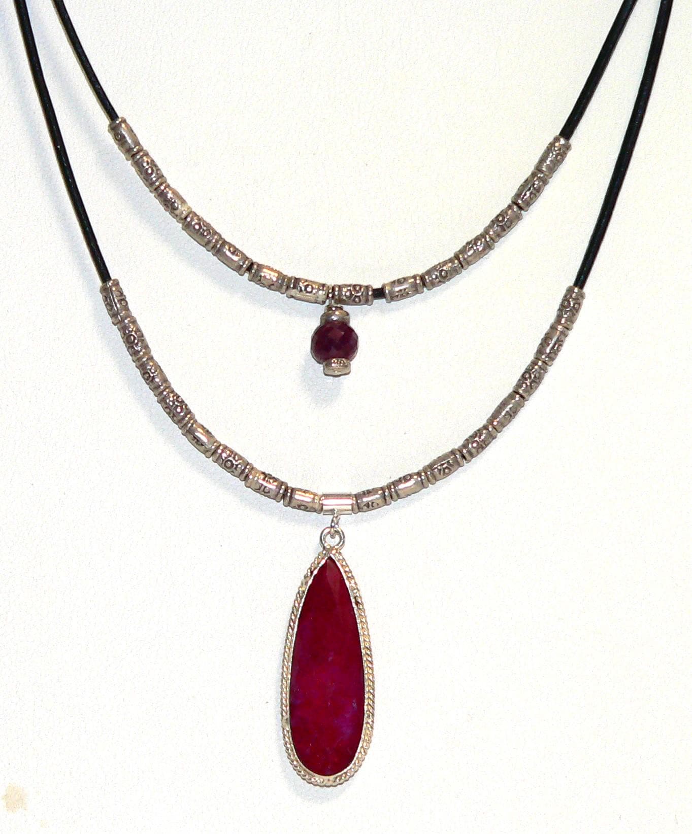 Two Strand Ruby Necklace Elegant Two Strand Silver Ruby Gemstone Boho Necklace for Her
