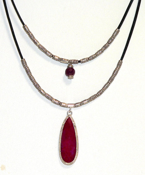 Two Strand Ruby Necklace Elegant Two Strand Silver Ruby Gemstone Boho Necklace for Her