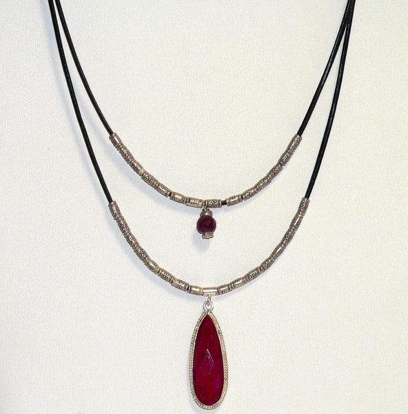 Two Strand Ruby Necklace Elegant Two Strand Silver Ruby Gemstone Boho Necklace for Her