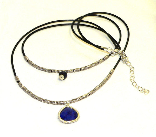 Two Strand Gemstone Necklace in Thai Silver with Blue Sapphires