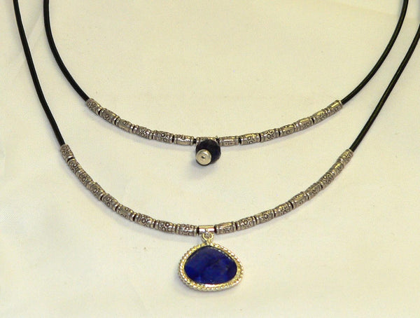 Two Strand Gemstone Necklace in Thai Silver with Blue Sapphires