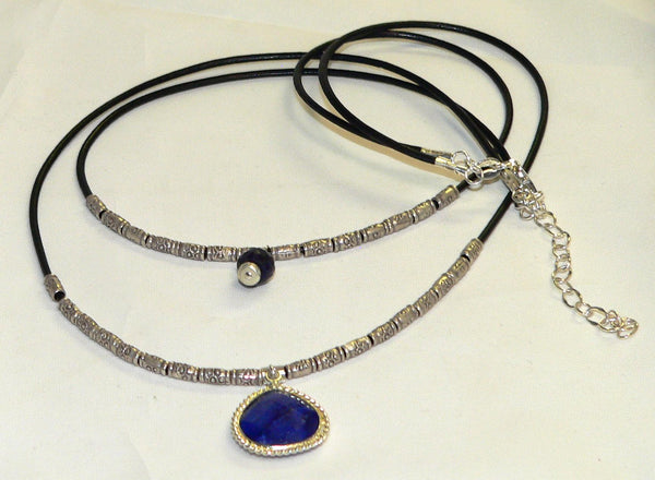 Two Strand Gemstone Necklace in Thai Silver with Blue Sapphires