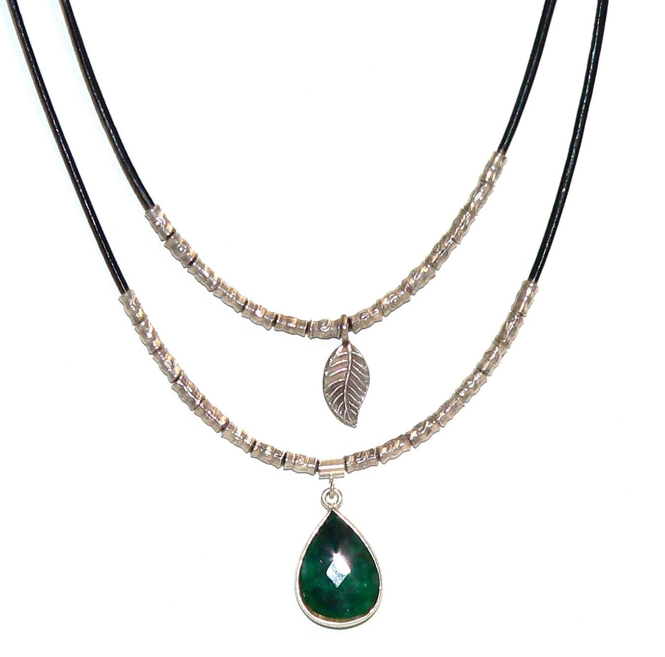 Two Strand Emerald Necklace Thai Silver Emerald Necklace Emerald Gifts For Her