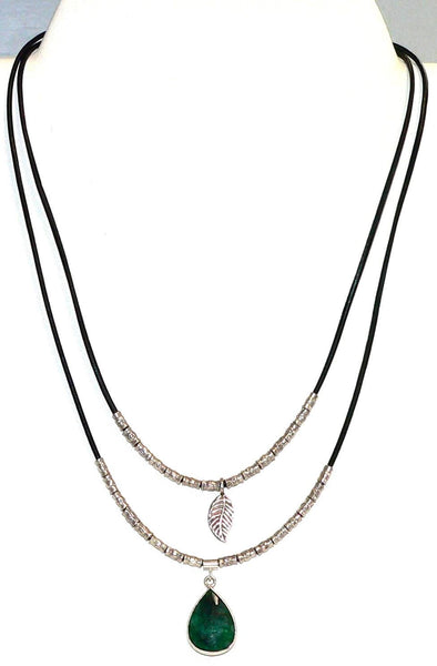 Two Strand Emerald Necklace Thai Silver Emerald Necklace Emerald Gifts For Her