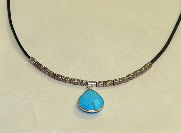 Unique Leather Necklace with Sterling Silver and Turquoise Gemstones