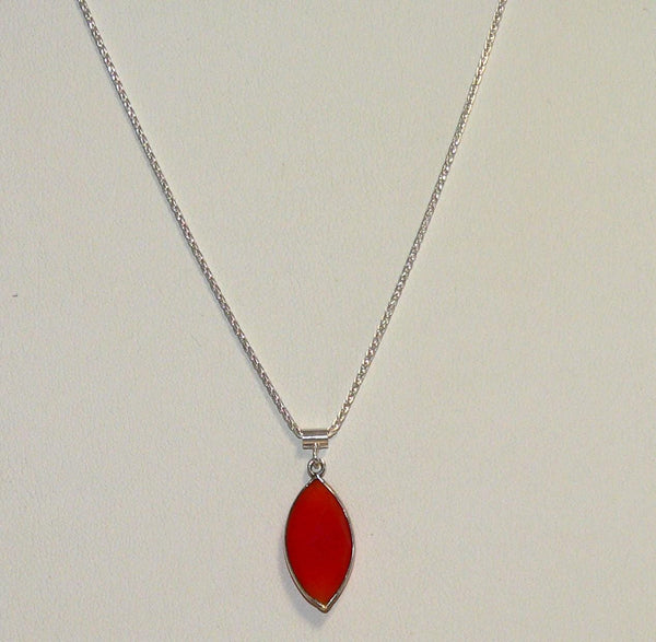 Elegant Marquise Carnelian Necklace, Sterling Silver Gemstone Birthstone Pendant