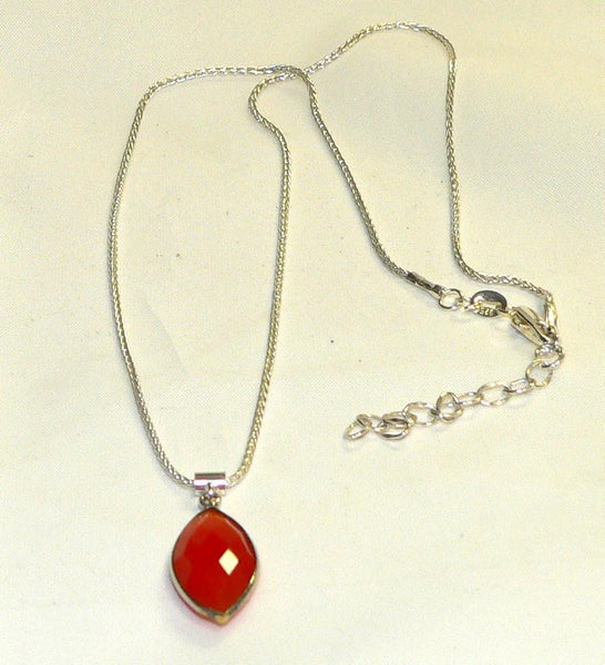 Elegant Marquise Carnelian Necklace, Sterling Silver Gemstone Birthstone Pendant