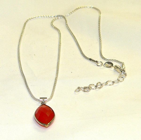 Elegant Marquise Carnelian Necklace, Sterling Silver Gemstone Birthstone Pendant