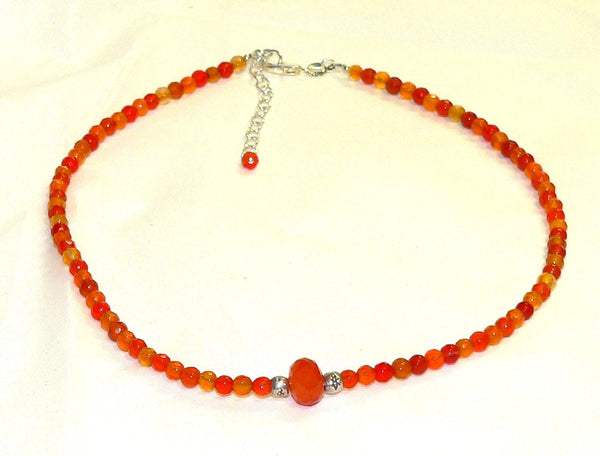 Artisan Necklace Carnelian Gemstone Sterling Silver Beads Boho Style Jewelry Gift for Her