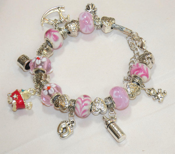 Maternity Bracelet: Baby Shower Charm Bracelet for Baby Girl, Fertility Gift, Expecting Mom Jewelry, Pregnancy Keepsake