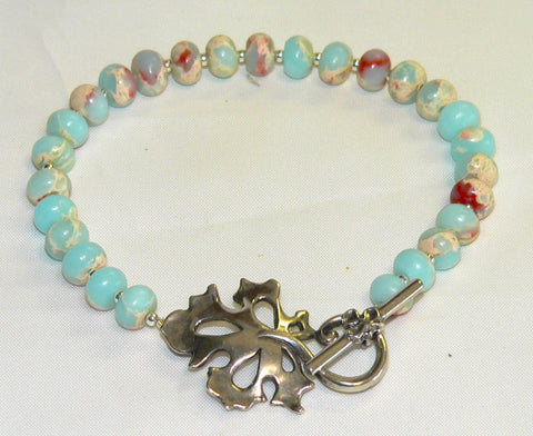 Impression Jasper Bracelet - Handmade Thai Silver Leaf Jewelry, Unique Gemstone Fall Accessory for Autumn