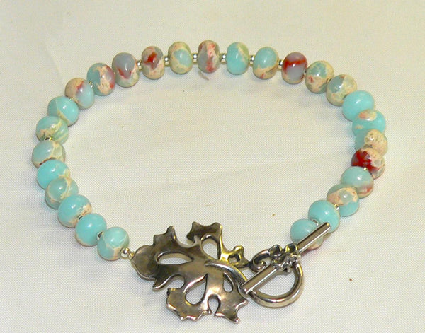 Impression Jasper Bracelet - Handmade Thai Silver Leaf Jewelry, Unique Gemstone Fall Accessory for Autumn