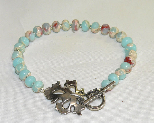 Impression Jasper Bracelet - Handmade Thai Silver Leaf Jewelry, Unique Gemstone Fall Accessory for Autumn