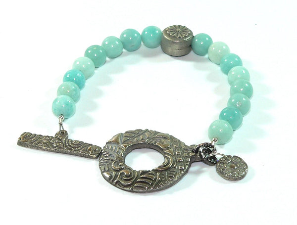 Amazonite Gemstone Bracelet with Unique Toggle Clasp, Handmade Boho Jewelry Gift