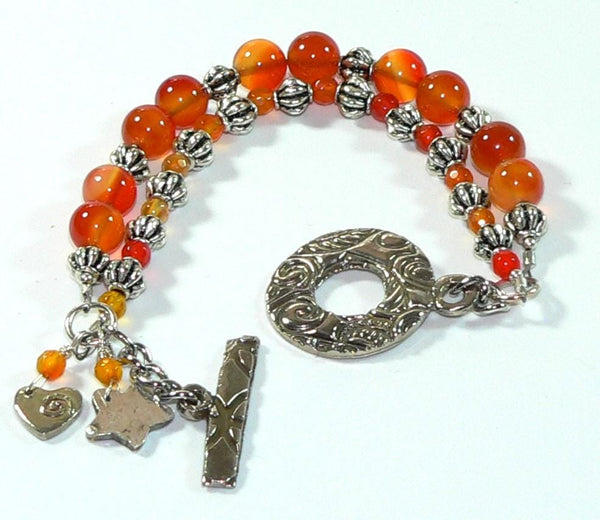 Carnelian Bracelet - Two Strand Designer Toggle Clasp, Handmade Gemstone Jewelry, Boho Chic Accessory, Perfect Gift for Her