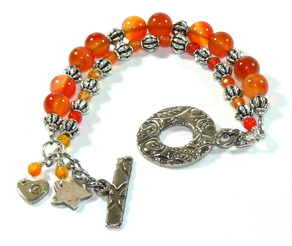 Carnelian Bracelet - Two Strand Designer Toggle Clasp, Handmade Gemstone Jewelry, Boho Chic Accessory, Perfect Gift for Her