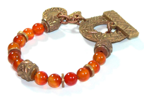 Carnelian Bracelet - Bronze Designer Toggle Clasp, Handmade Gemstone Jewelry, Boho Chic Accessory, Perfect Gift for Her