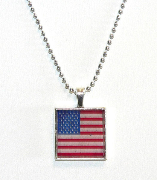 July 4th Necklace | Patriotic American Flag Altered Art Necklace | Independence Day Gift for Her | Red, White & Blue Accessories