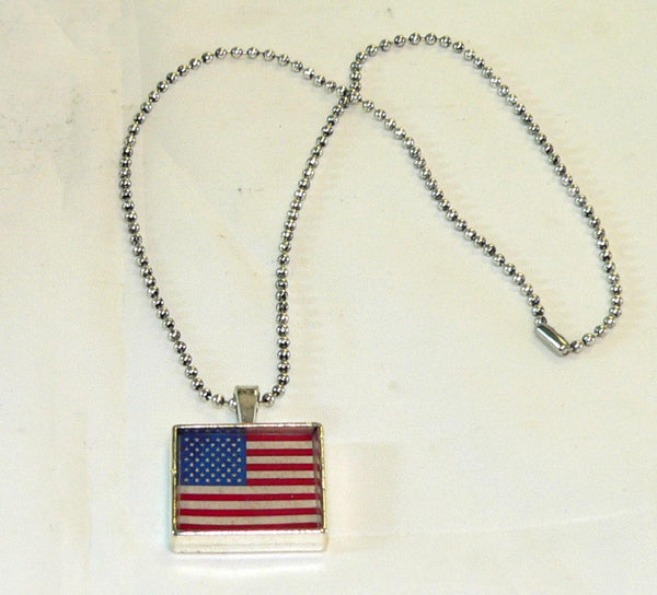 July 4th Necklace | Patriotic American Flag Altered Art Necklace | Independence Day Gift for Her | Red, White & Blue Accessories
