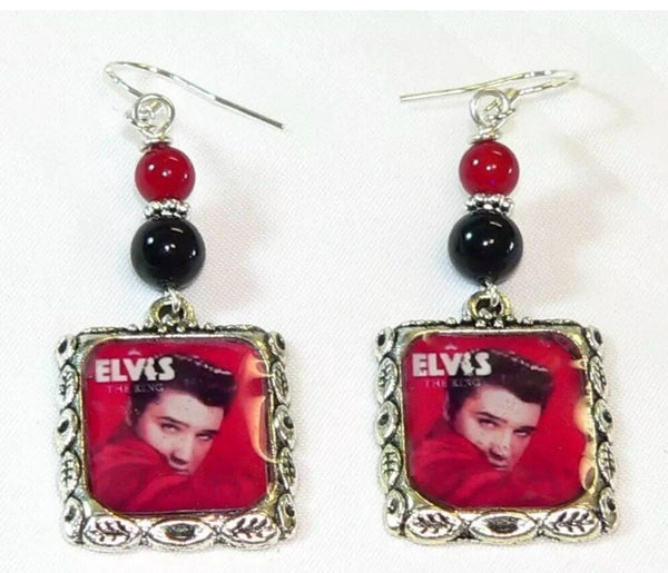 Unique Elvis Presley Earrings with Onyx Howlite Beads for Vintage Rock N Roll Lovers Elvis Gifts For Her
