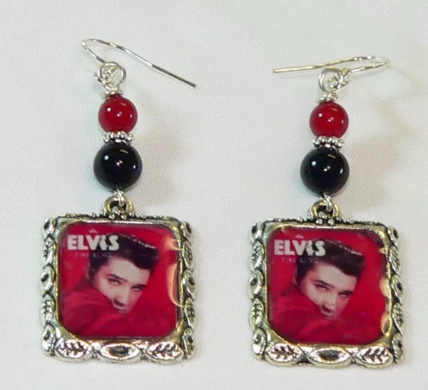 Unique Elvis Presley Earrings with Onyx Howlite Beads for Vintage Rock N Roll Lovers Elvis Gifts For Her