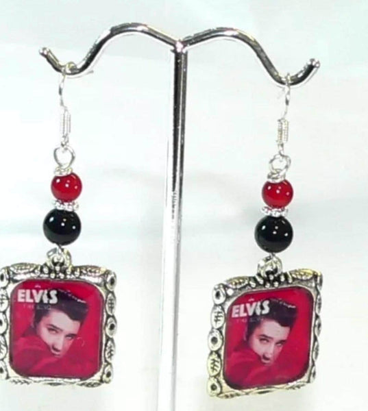 Unique Elvis Presley Earrings with Onyx Howlite Beads for Vintage Rock N Roll Lovers Elvis Gifts For Her