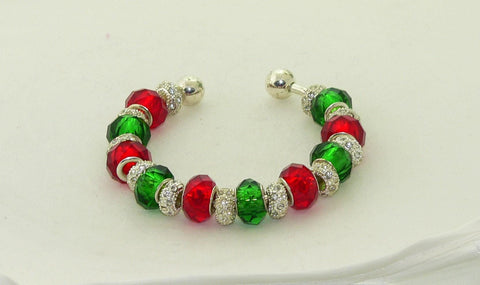 Festive Christmas Red Green Glass Lampwork Beads