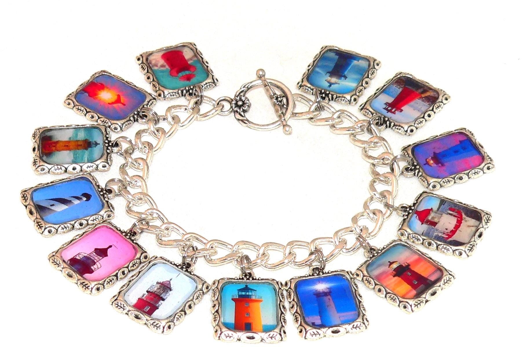 Vintage Art Lighthouse Bracelet with Unique Beach Charms Altered Art Lighthouse Bracelet