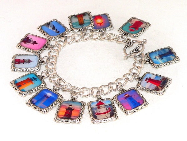 Vintage Art Lighthouse Bracelet with Unique Beach Charms Altered Art Lighthouse Bracelet