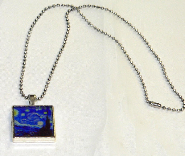 Artistic Starry Night Van Gogh Pendant Necklace for Unique Gift Ideas Van Gogh Starry Night Altered Art Necklace