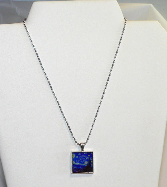 Artistic Starry Night Van Gogh Pendant Necklace for Unique Gift Ideas Van Gogh Starry Night Altered Art Necklace