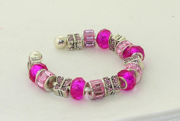 Handmade Pink Murano Glass Butterfly Bracelet Jewelry Gift