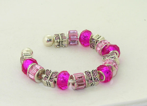 Handmade Pink Murano Glass Butterfly Bracelet Jewelry Gift