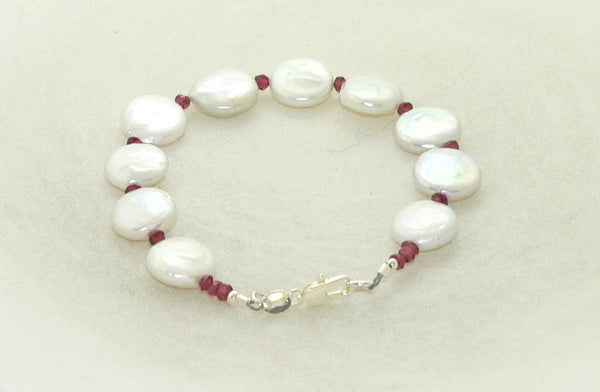 Unique Freshwater Coin Pearl and Garnet Bracelet for Christmas