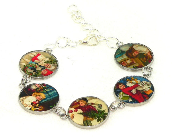 Handmade Vintage Art Xmas Jewelry Charm Bracelet Gift for Her